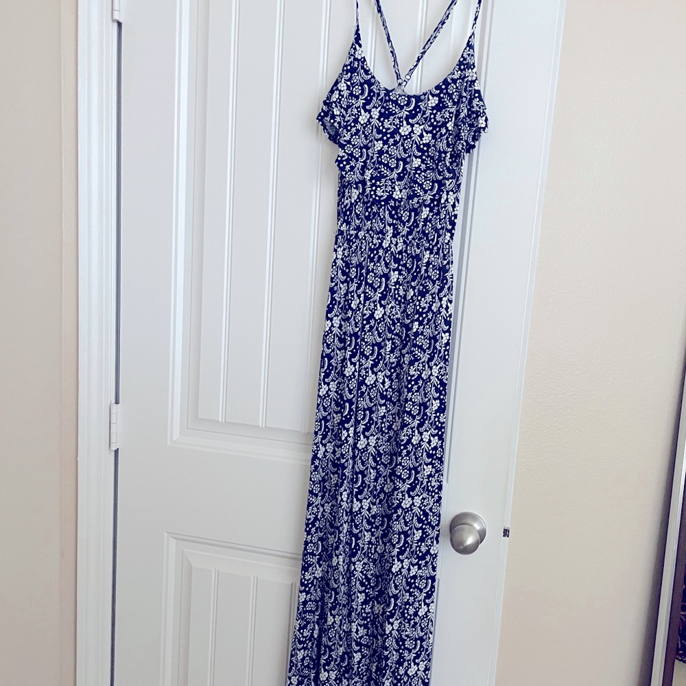 Navy Blue Print Maxi Dress